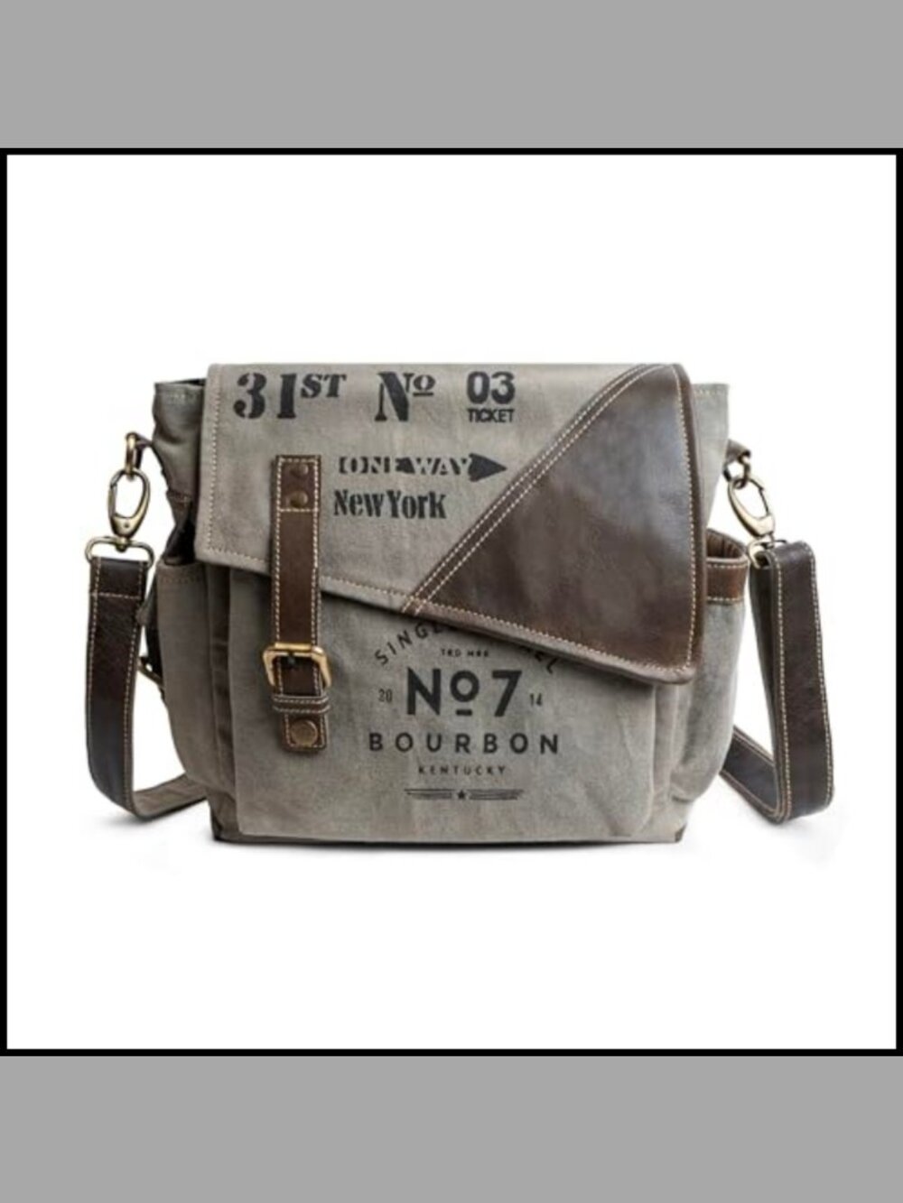 Washed Canvas Leather Messenger Bag Crossbody Shoulder Bag